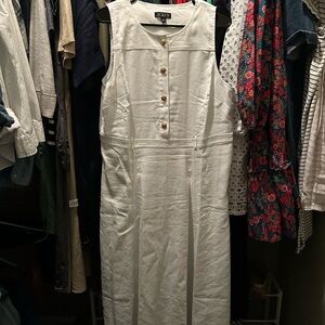 J. Crew White Sleeveless linen blend Midi Dress sz 14 like new style by796